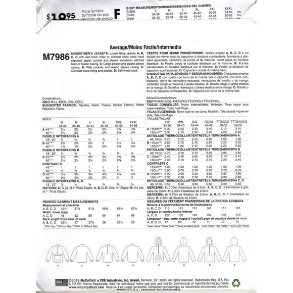 McCalls M7986 Unisex Mens and Misses XL to 3XL Tops and Hoodies Sewing Pattern - Picture 2 of 2